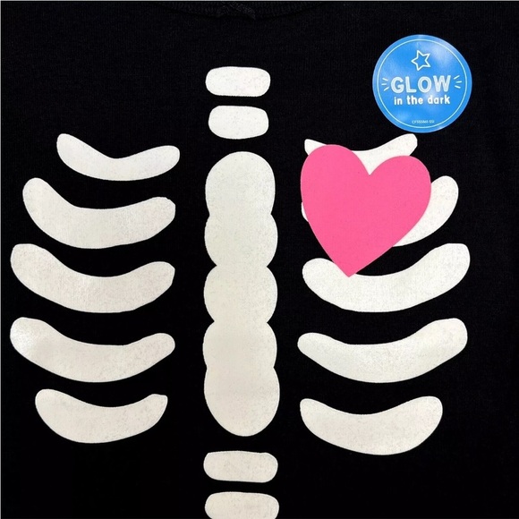 Carters Black/Pink Halloween Heart Skeleton 2 Piece Pajamas Set | NEW/NWT!! ☠️🩷 - Picture 5 of 13